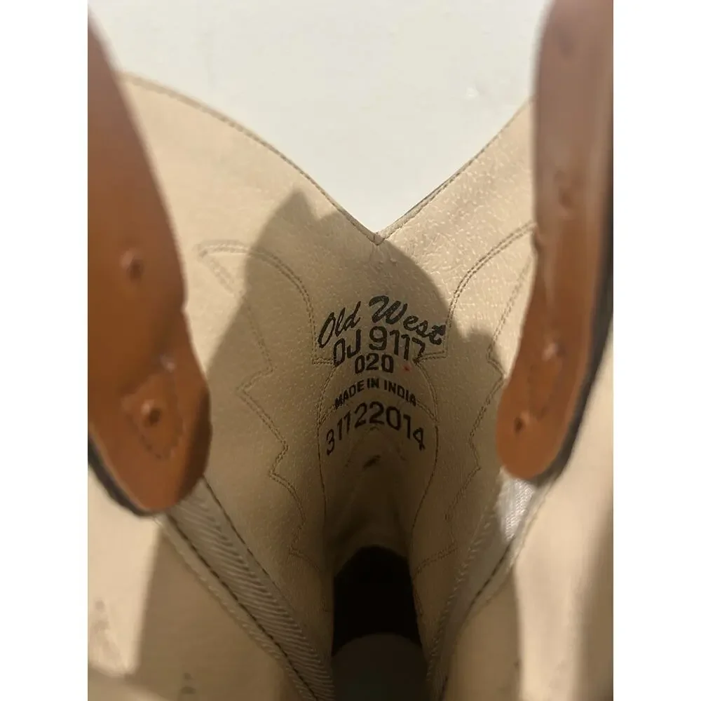 Old West Cowboy Boots‎ Boys Ostrich Print Brown Youth Size 2 Western Point Toe